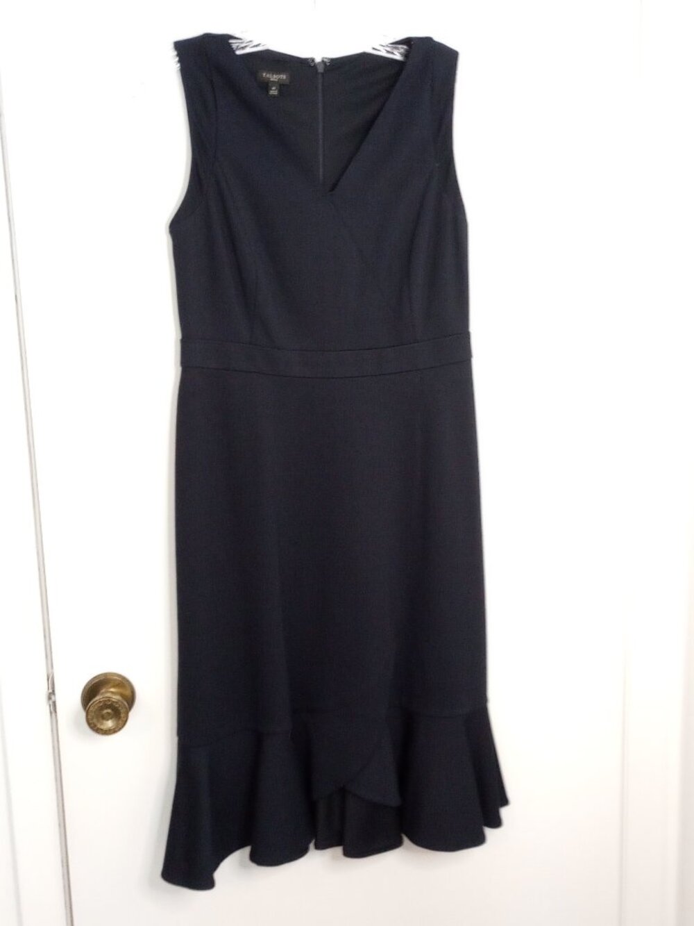 Talbots Navy Flounce Hem Sleeveless Sheath Dress
